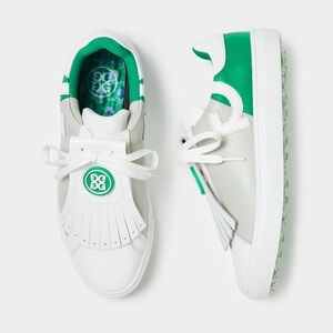 G/FORE White and Green Fringe Lace Golf Sneakers